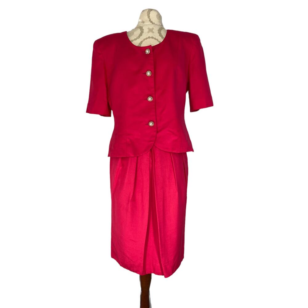 Christian Dior Vintage Business Career Office Work Minimalist Pink‎ Suit Size 8